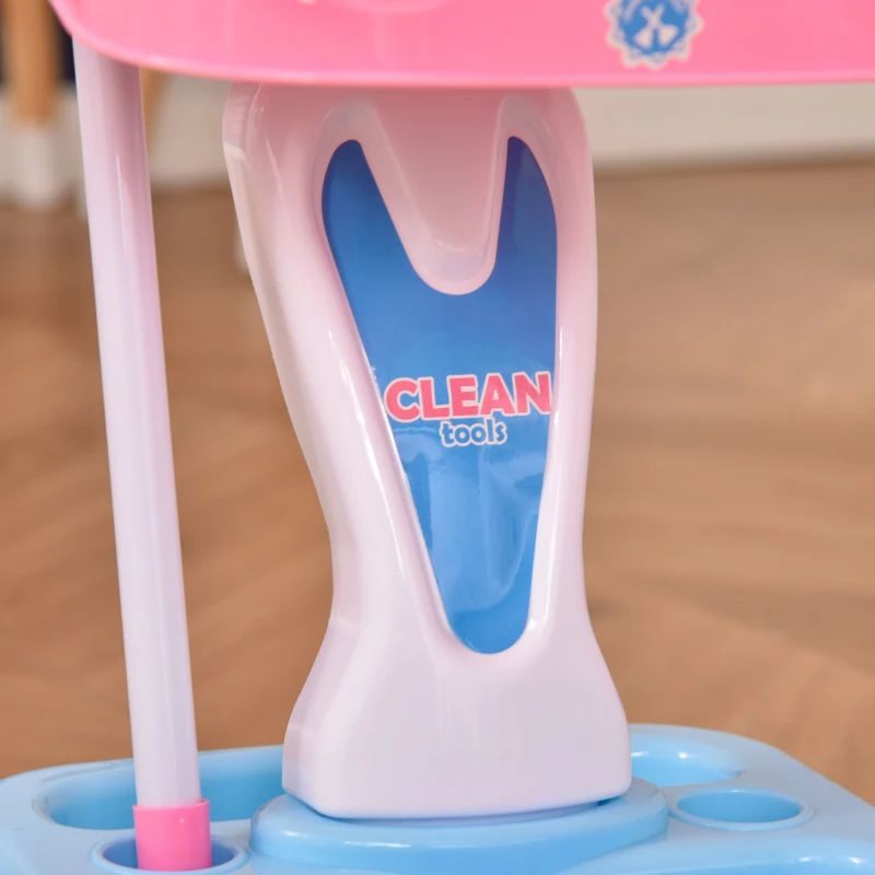 HOMCOM 23 PCS Kids Toy Cleaning Trolley Set Pretend Play Kit, Little Helper Tools, Sweeper Robert w/ Music & Light, Includes Broom, Mop, Bucket for 3-6 Years