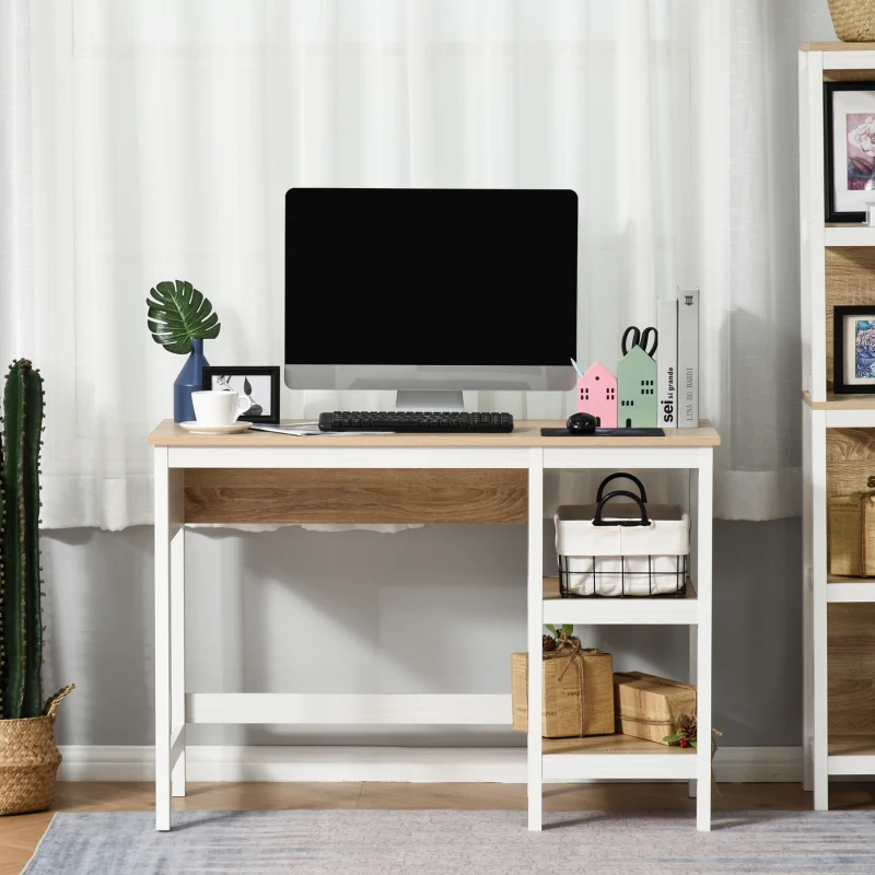 HOMCOM Computer Desk with Display Shelves Home Office Table Workstation, Oak and White Wood Grain