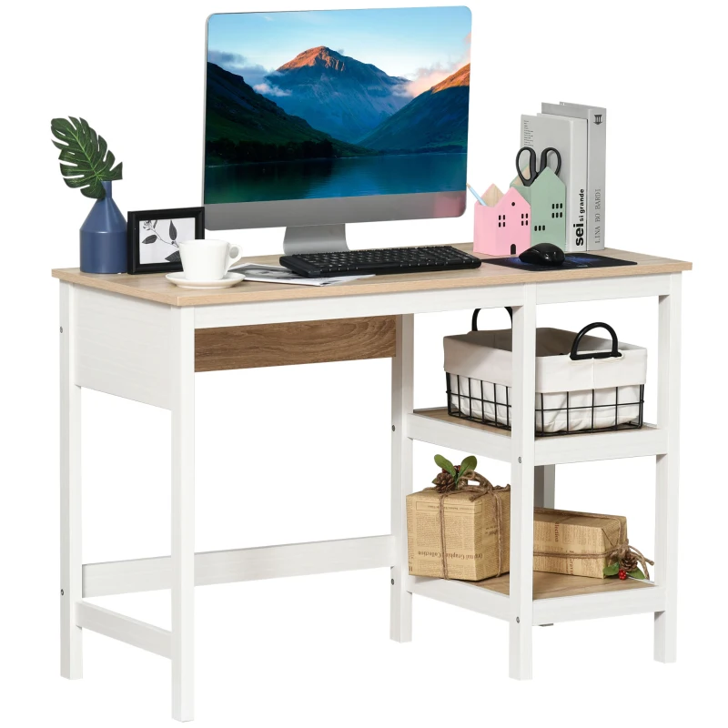 HOMCOM Computer Desk with Display Shelves Home Office Table Workstation, Oak and White Wood Grain