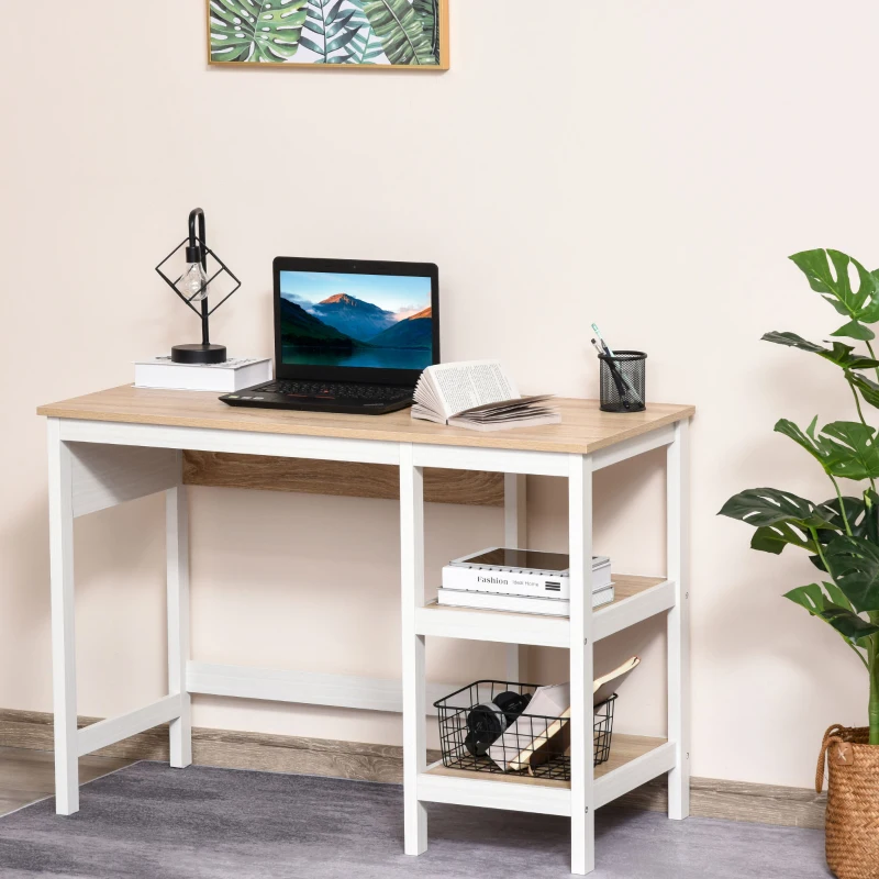 HOMCOM Computer Desk with Display Shelves Home Office Table Workstation, Oak and White Wood Grain