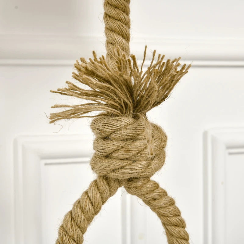 HOMCOM Nautical Table Lamp, Farmhouse Bedside Lamp with Knotted Rope and Fabric Lampshade for Bedroom, Study, Living Room, Beige