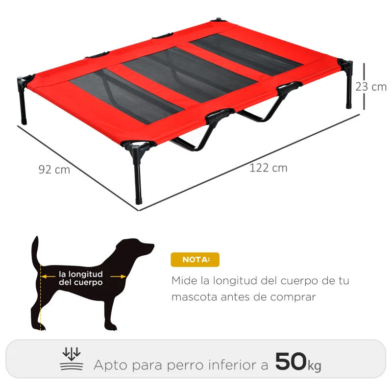 PawHut Raised Dog Bed Cooling Elevated Pet Cot with Breathable Mesh for Indoor Outdoor Use Red, XX Large, 122 x 92 x 23cm