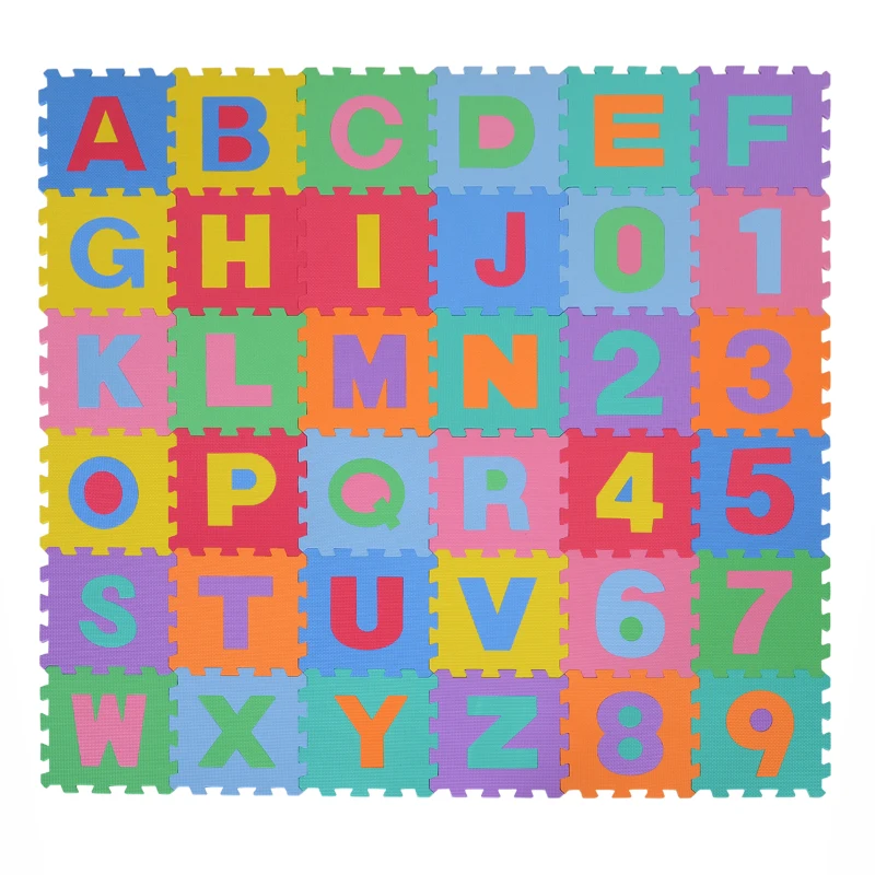 HOMCOM Foam Puzzle Play Mat 36pcs 180x180cm Interlocking Kid's EVA Floor Tiles with Alphabet and Numbers