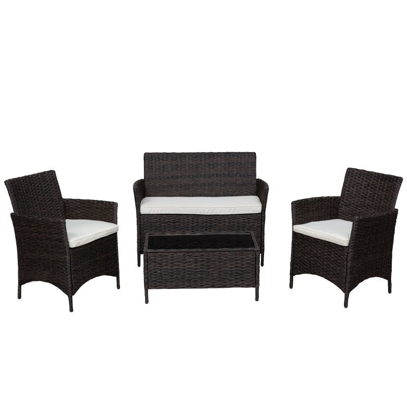 Outsunny set mobili da giardino Divanetto con 2 Poltroncine e Tavolino in PE Rattan Nero e Bianco