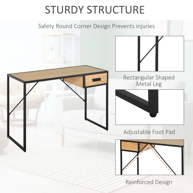 HOMCOM Birou Compact cu Design industrial cu 1 Sertar