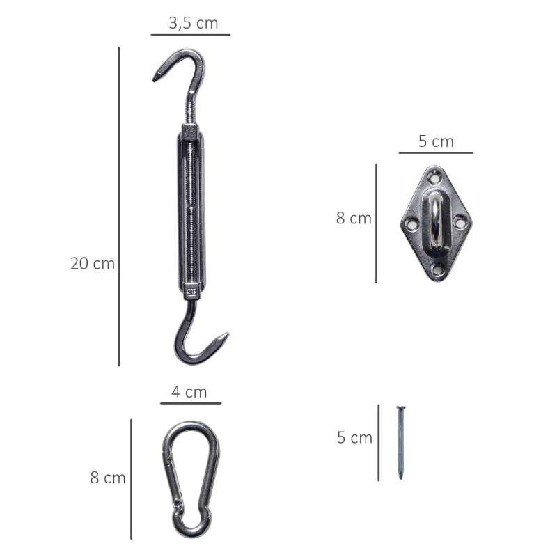 Outsunny Acessórios para Toldo Vela Corda Gancho Conjunto de Fixação Aço Inoxidável