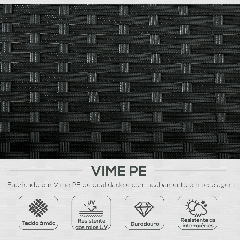 Outsunny Conjunto de Espreguiçadeiras Exterior de Vime 2 Lugares com Almofadas Acolchoadas Resistente à Água com Encosto Ajustável em 5 Níveis Suporta 220kg 196x120x28cm Preto e Branco Creme