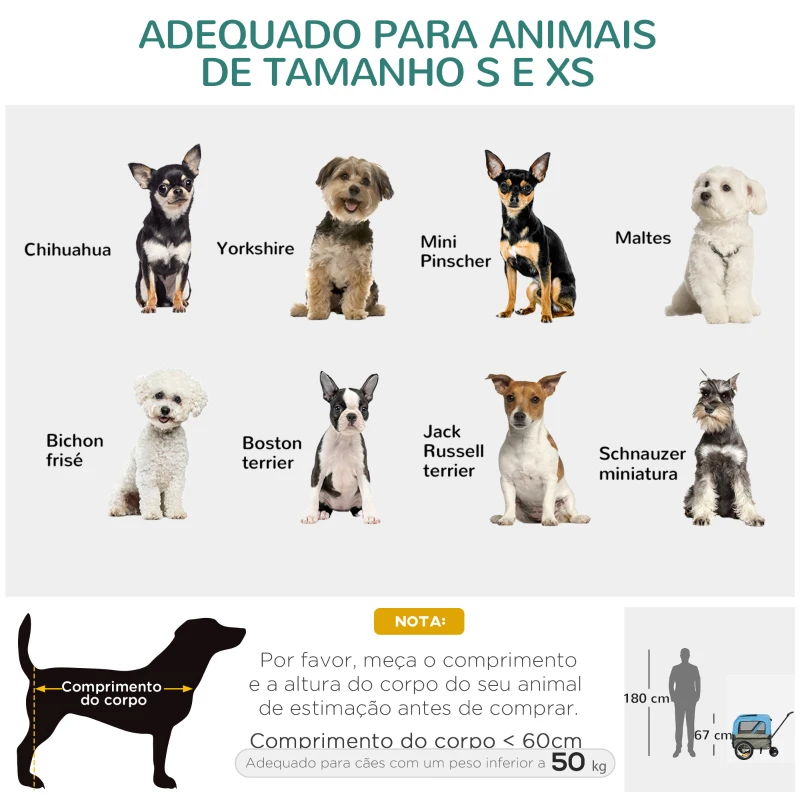 PawHut Reboque de Bicicleta para Cães 2 em 1 Carrinho para Animais de Estimação com Cinto de Segurança Guiador de Empurre Removível Bandeira e Refletores Carga Máxima 10kg 129x55,5x92cm Azul