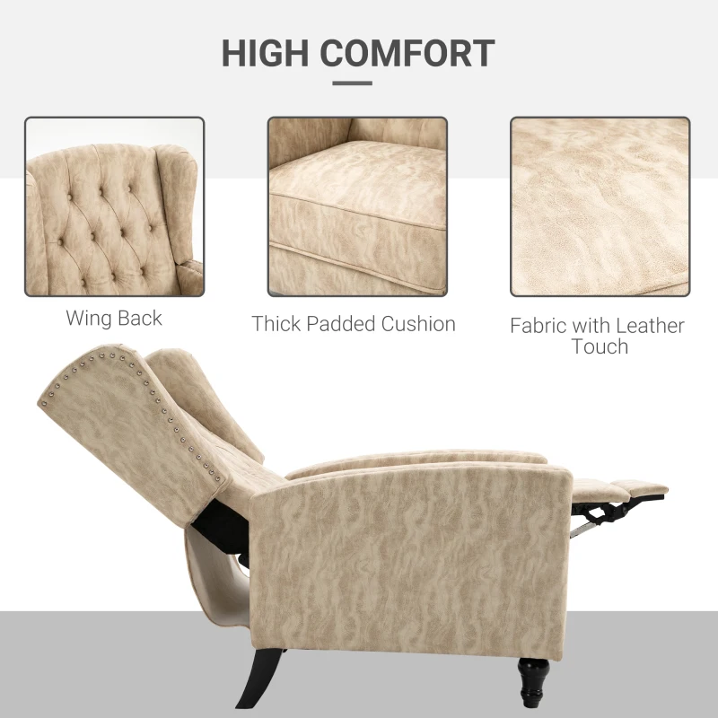 HOMCOM Studded PU Leather Reclining Armchair w/ Retractable Footrest Beige