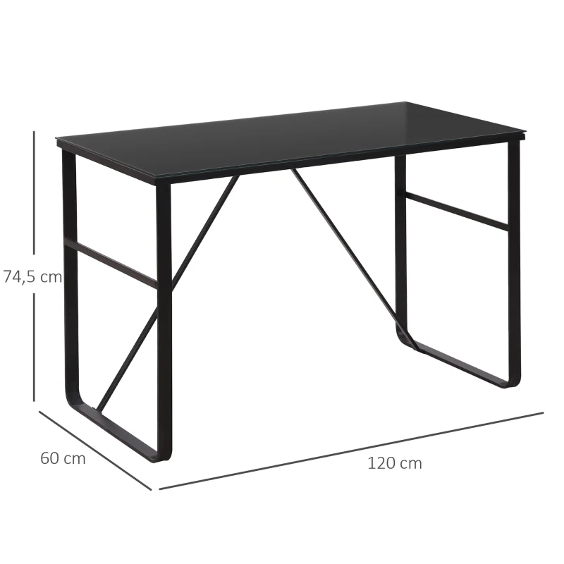 HOMCOM Escritorio Mesa de Ordenador 120x60x74,5 cm con Tablero de Vidrio Templado y Patas de Metal Carga 80 kg Estilo Moderno para Oficina Estudio Dormitorio Negro