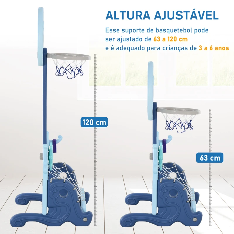 HOMCOM Tabela de Basquetebol 4 em 1 com Altura Ajustável para Crianças acima de 3 Anos Centro de Atividades 58x56x154cm Azul