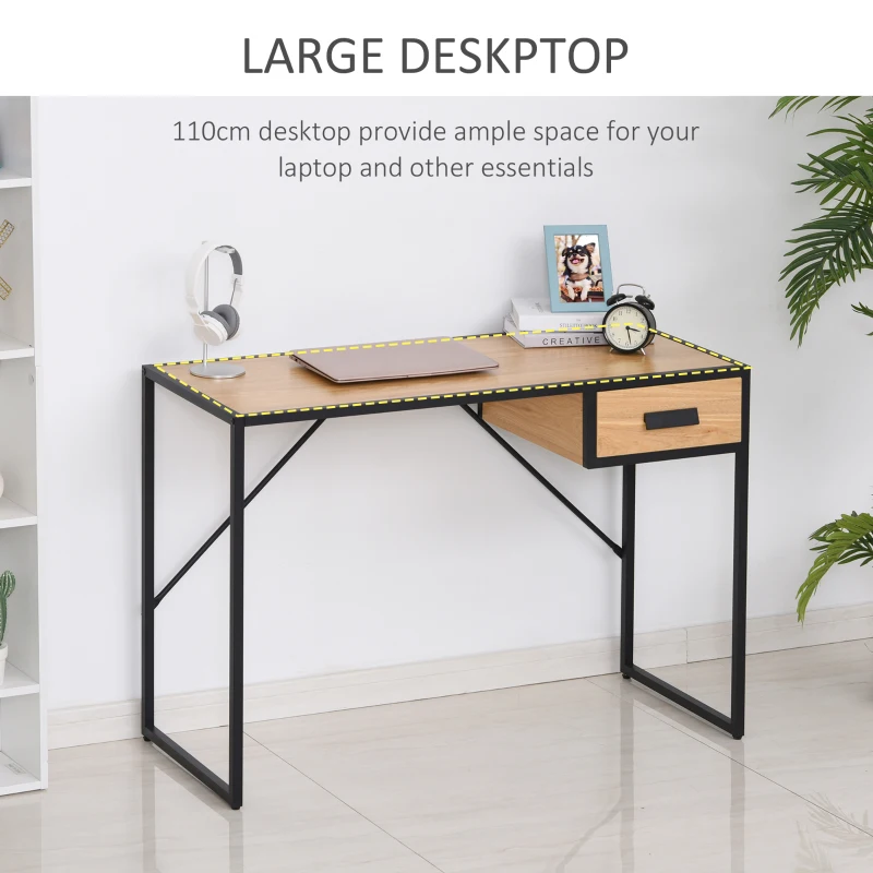 HOMCOM Birou Compact cu Design industrial cu 1 Sertar