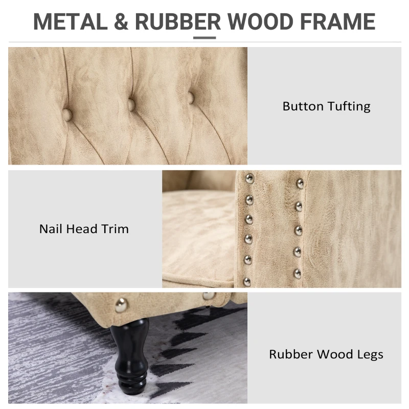 HOMCOM Studded PU Leather Reclining Armchair w/ Retractable Footrest Beige