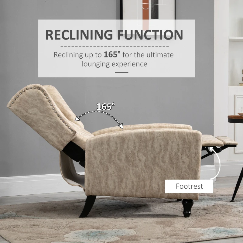 HOMCOM Studded PU Leather Reclining Armchair w/ Retractable Footrest Beige