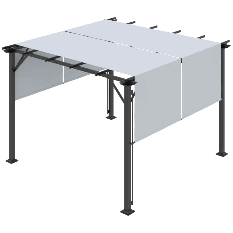 Outsunny Pergola rétractable 3L x 3l x 2H m structure métal époxy anticorrosion noir double toile polyester haute densité gris