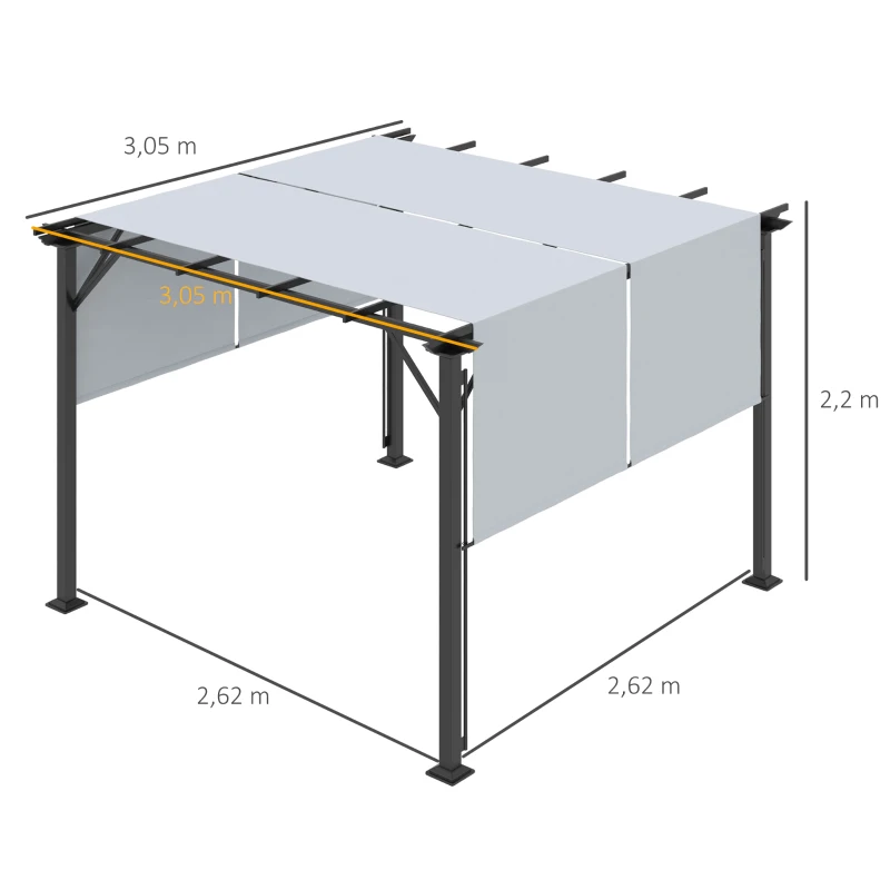 Outsunny Pergola rétractable 3L x 3l x 2H m structure métal époxy anticorrosion noir double toile polyester haute densité gris