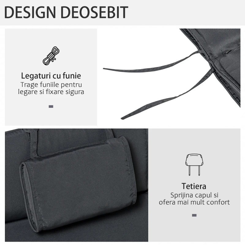 Outsunny Saltea pentru Sezlong Scaun pentru Soare de Gradina, Gri,198x53x5cm