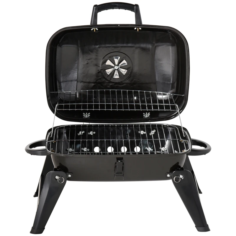 Outsunny Barbecue BBQ Grill de Masa cu Carbune Portabil Pliabil,Fier,Negru, 59x43x36cm