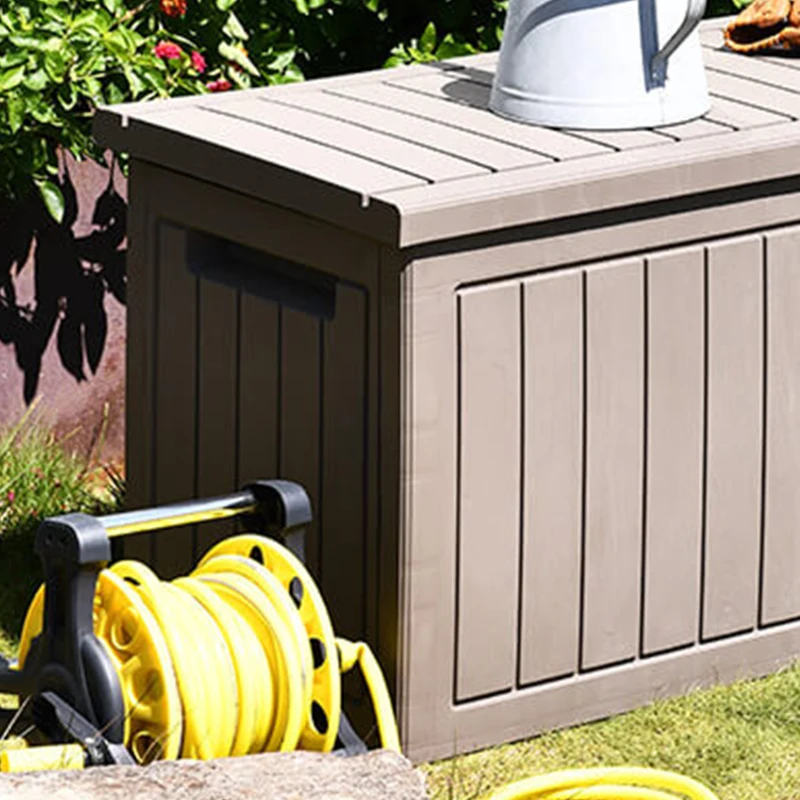 Outsunny Baúl de Almacenamiento Exterior 290L con Asas y Ruedas Incorporados Candado Arcón para Patio Jardín Piscina Carga Máx. 50 kg 124x52,5x56,5 cm Gris Claro