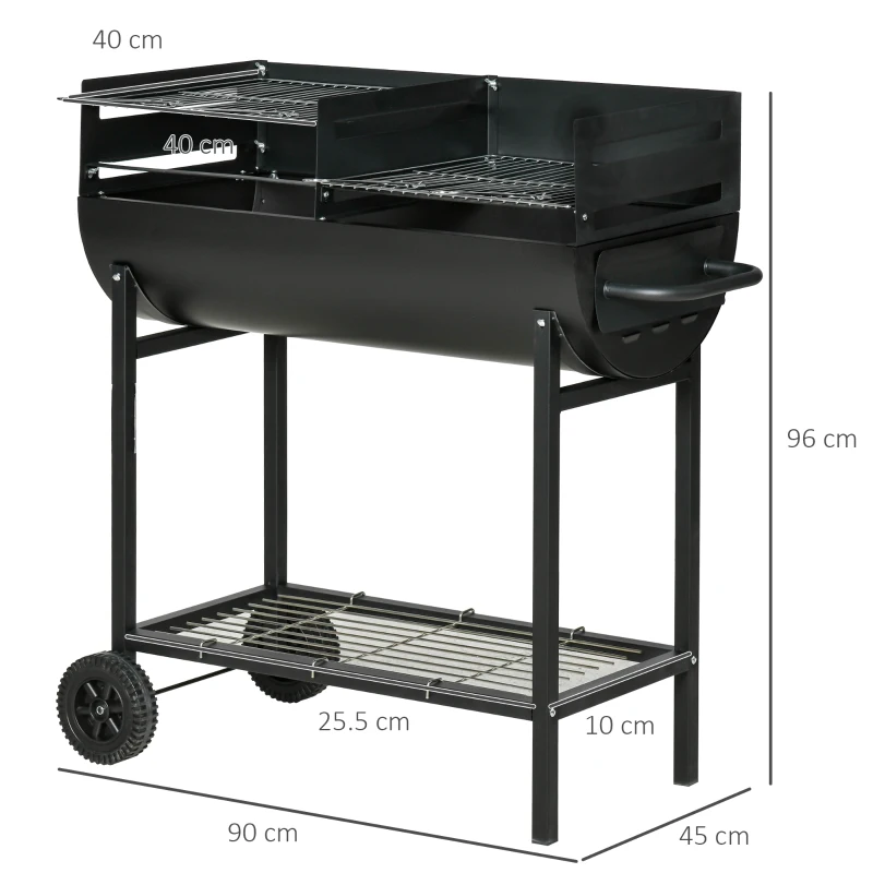 Outsunny Gratar din Otel cu 2 Grile Independente Negru 90cm x 45cm x 96cm