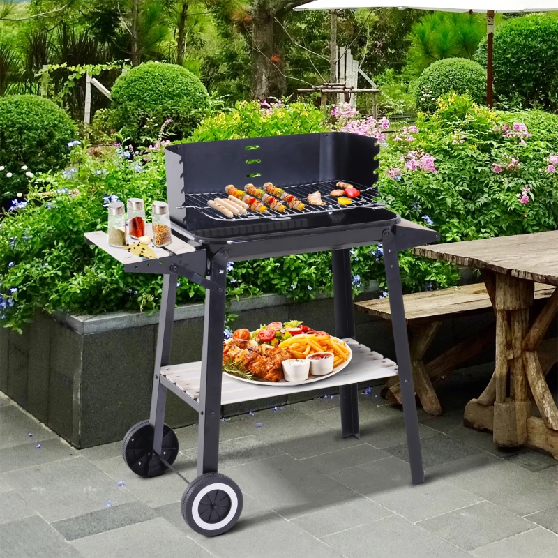 Outsunny Gril cu Carbune Barbecue Picnic Inaltime Reglabila Negru 87x 45 x 83 cm