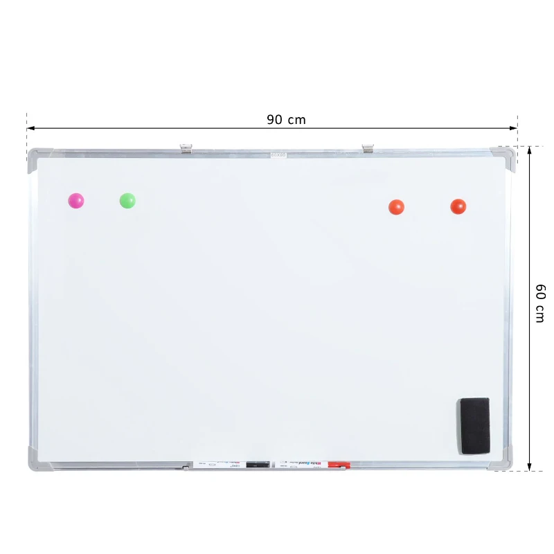 HOMCOM Whiteboard Magnettafel Wandtafel Weißwandtafel magnetisch mit Alurahmen inkl. Boardmarker Boardlöscher und Haftmagneten 90x60cm