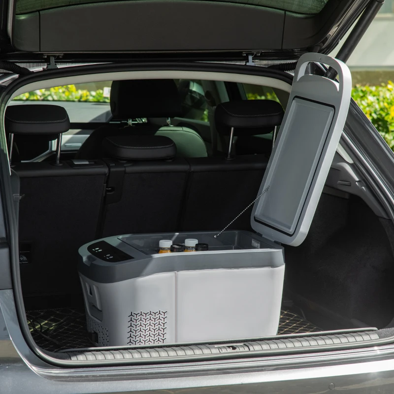 HOMCOM Nevera Portátil Compresor Mini Frigorífico 24L 12V/24V CC de 20℃ a -18℃ con Pantalla LED Táctil y Luz Eléctrica Refrigerador de Coche para Hogar Camping Viajes Automóvil 58x36,4x34,5 cm Gris