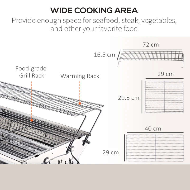 OutSunny Gratar in otel inoxidabil cu Picioare Pliabile, 2 grile 100 x 43 x 68 cm
