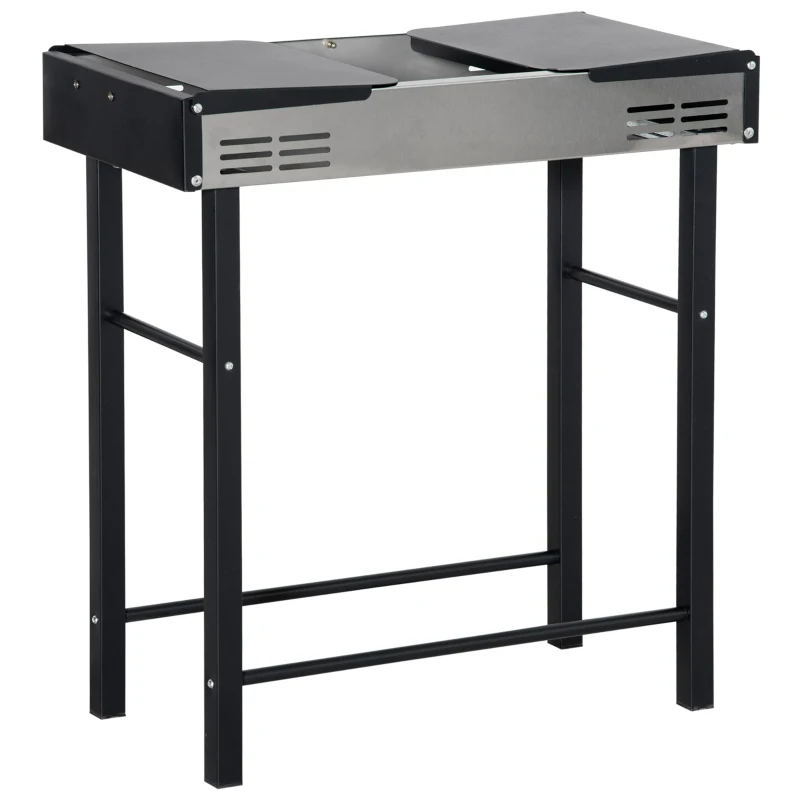 Outsunny Grill BBQ rotisor pe carbuni, rotisor pentru pui sau curcan cu gratar pe 3 niveluri si rafturi laterale pliabile, Otel inoxidabil