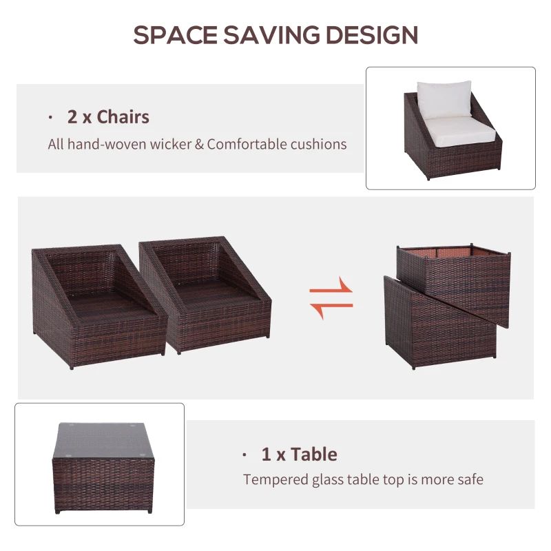Outsunny set 3 piese mobilier de gradina din ratan PE, maro