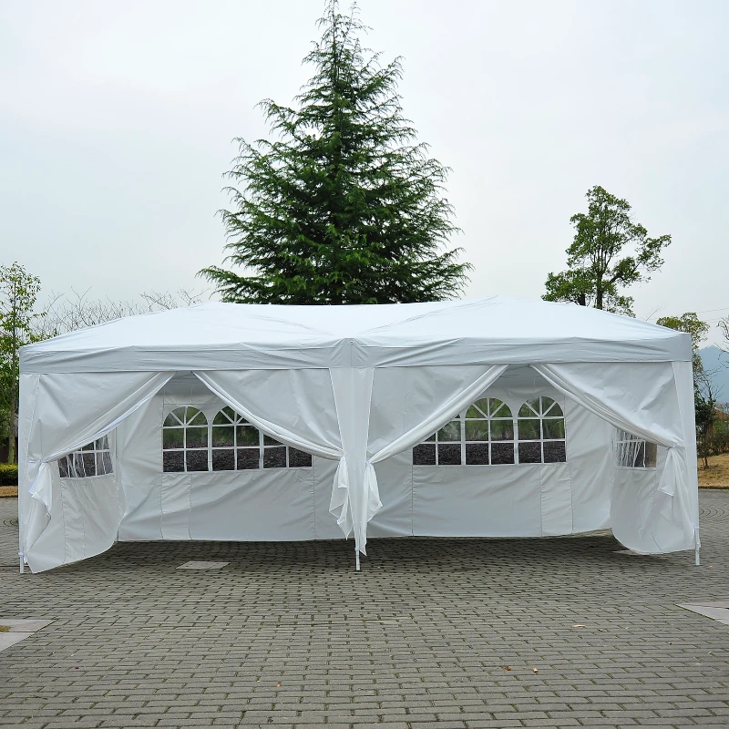 Outsunny 3 x 6 m opvouwbaar paviljoen paviljoen tent partytent tuintent wit raam opvouwbaar