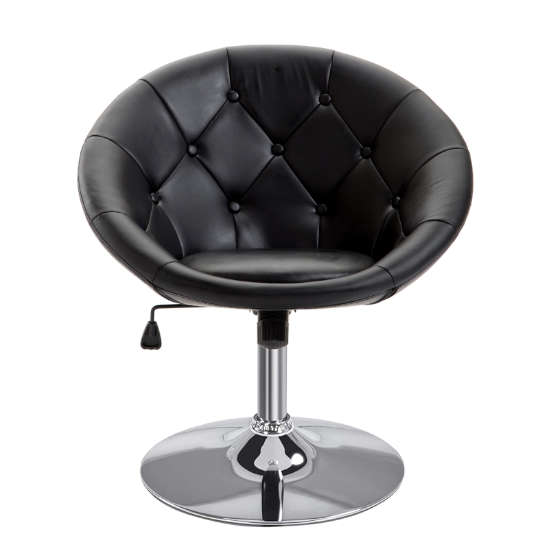 HOMCOM Arbeitshocker Drehhocker Drehstuhl Bürostuhl verchromt höhenverstellbar, PU+Stahl, Schwarz/Weiß, 56x71x78,5-90,5cm (Schwarz)
