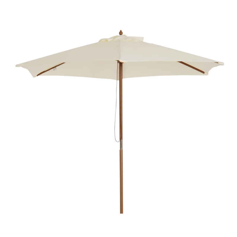 Outsunny Sombrilla Parasol para Terraza Playa Jardín Piscina Patio Camping - Color Crema - Poliéster Madera - 250x225 cm
