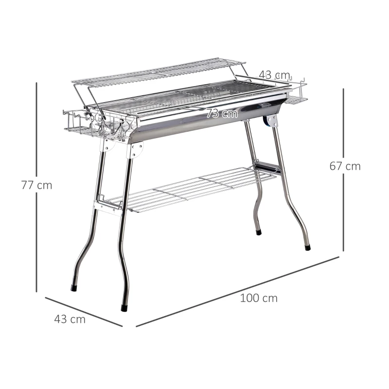 OutSunny Gratar in otel inoxidabil cu Picioare Pliabile, 2 grile 100 x 43 x 68 cm