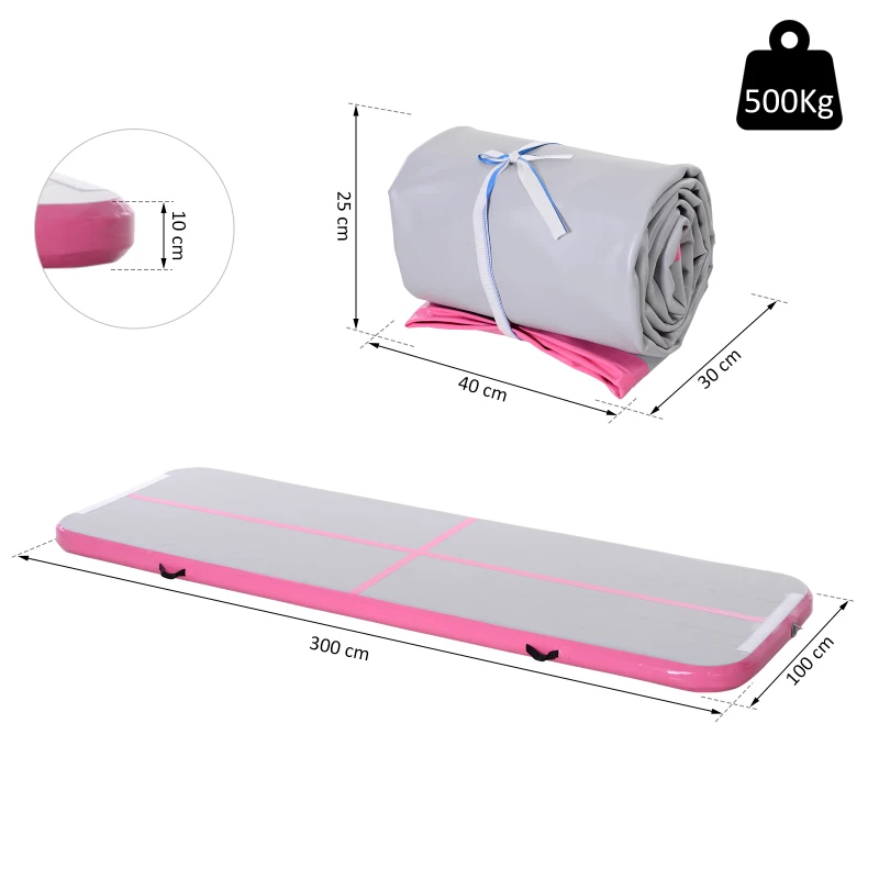 HOMCOM Aufblasbare Trainingsmatte, Gymnastik Tumbling Matte, PVC, Grau, 300 x 100 x 10 cm