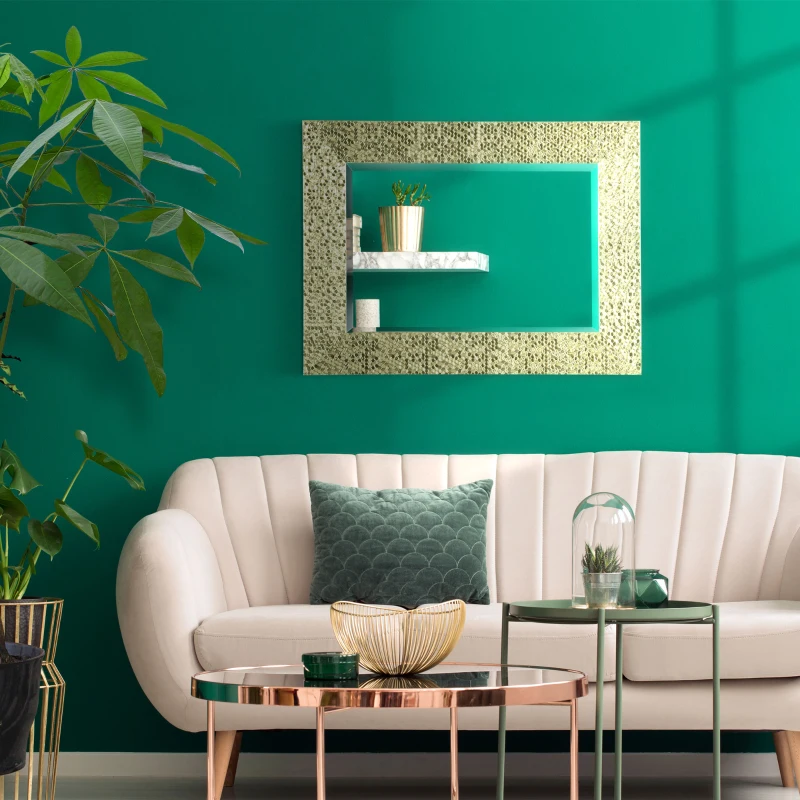 HOMCOM Espejo de Pared 80x60 cm Espejo Decorativo con Marco de Mosaico 3D Estilo Moderno Entrada Dorado