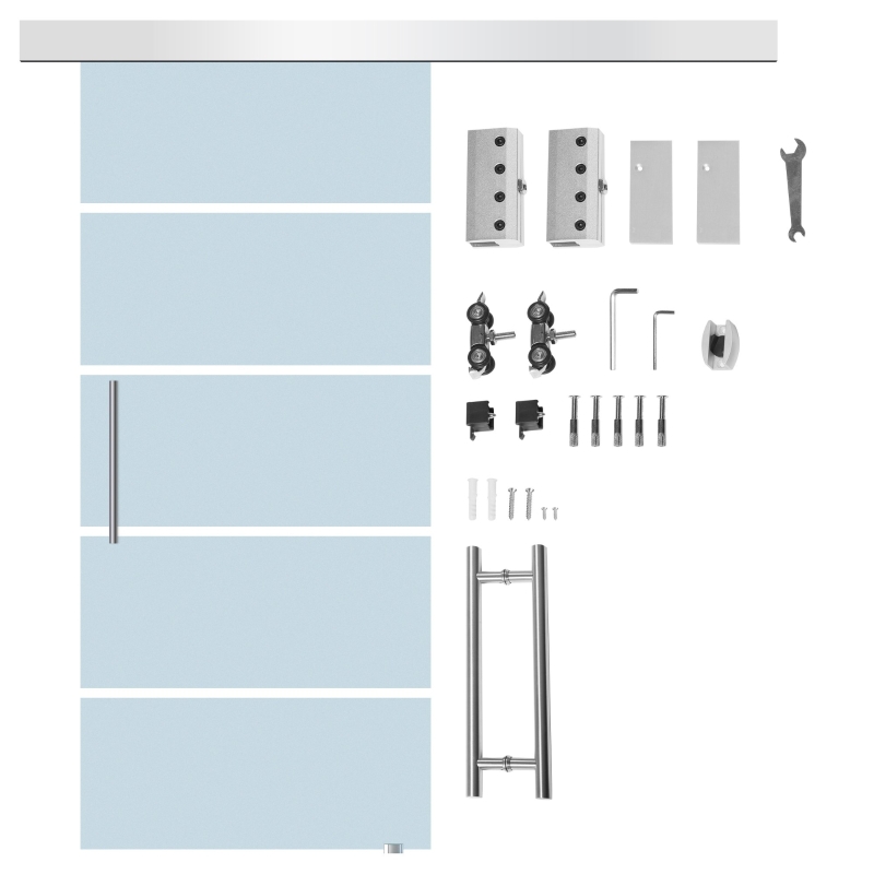 HOMCOM® Glasschiebetür satiniert | Glas, Edelstahl, Aluminium | 205 x 102,5 cm | Silber und Transparent