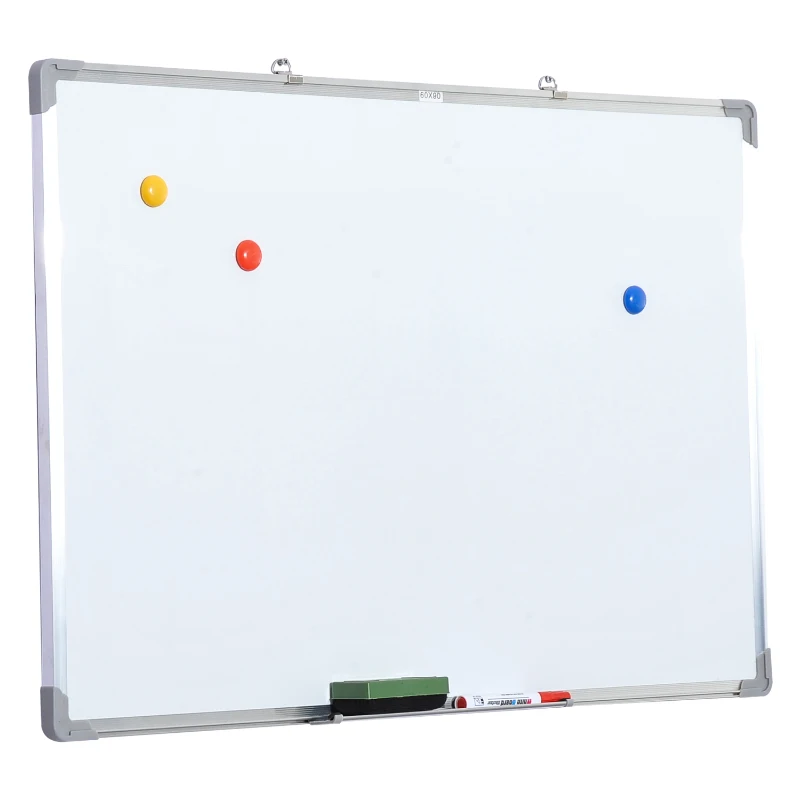 HOMCOM Whiteboard Magnettafel Wandtafel Weißwandtafel magnetisch mit Alurahmen inkl. Boardmarker Boardlöscher und Haftmagneten 90x60cm