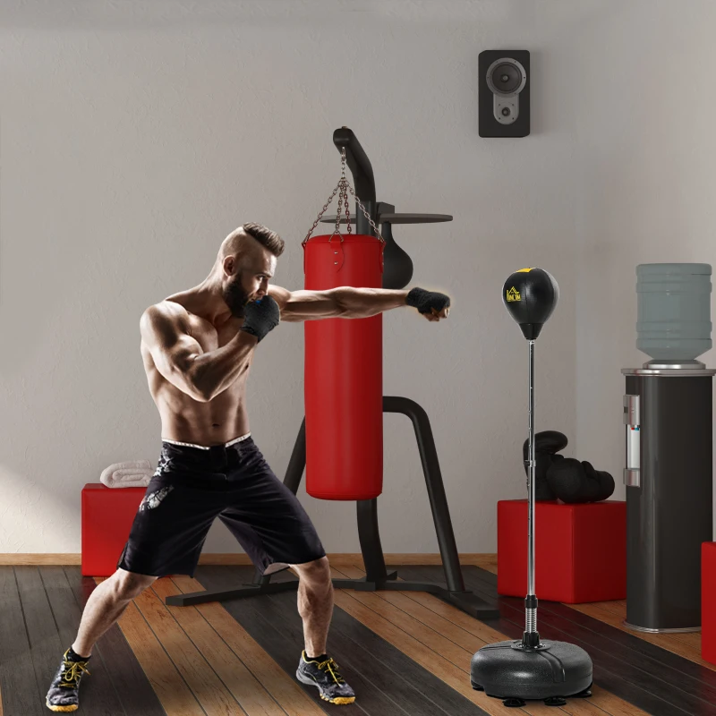 HOMCOM boksballenset stabox fitness bokszak trainingsset 133-151 cm in hoogte verstelbaar met 1 paar handschoenen geschikt voor professionals en beginners zwart
