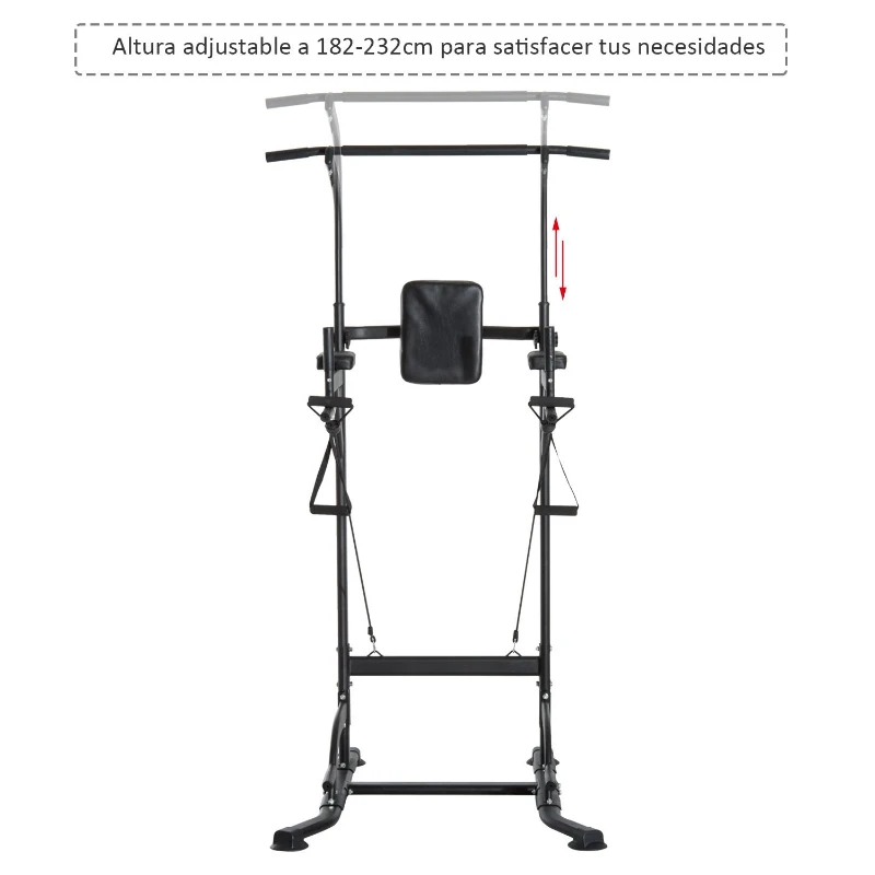HOMCOM Power Tower Máquina de Musculación Multiestación 5 en 1 Ejercicios Dip Pull-up Flexiones y Abdominales 129x98x172-224cm Marco de Acero y Carga 120kg