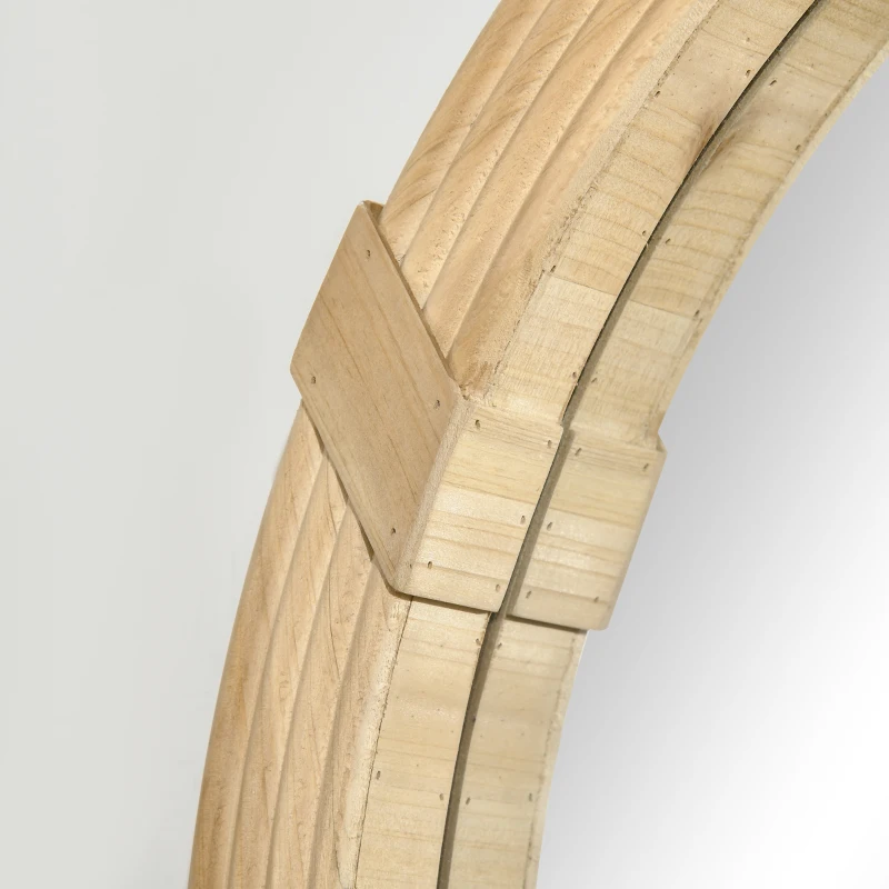 HOMCOM Espejo Redondo de Pared 78x78 cm Espejo Decorativo de Madera con 2 Ganchos Estilo Vintage para Salón Dormitorio Comedor Entrada Natural