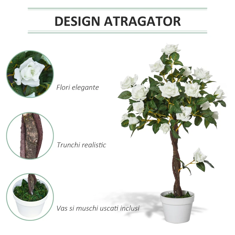 Outsunny arbore artificial, camelia, 21 de flori, 90 cm(m-6)