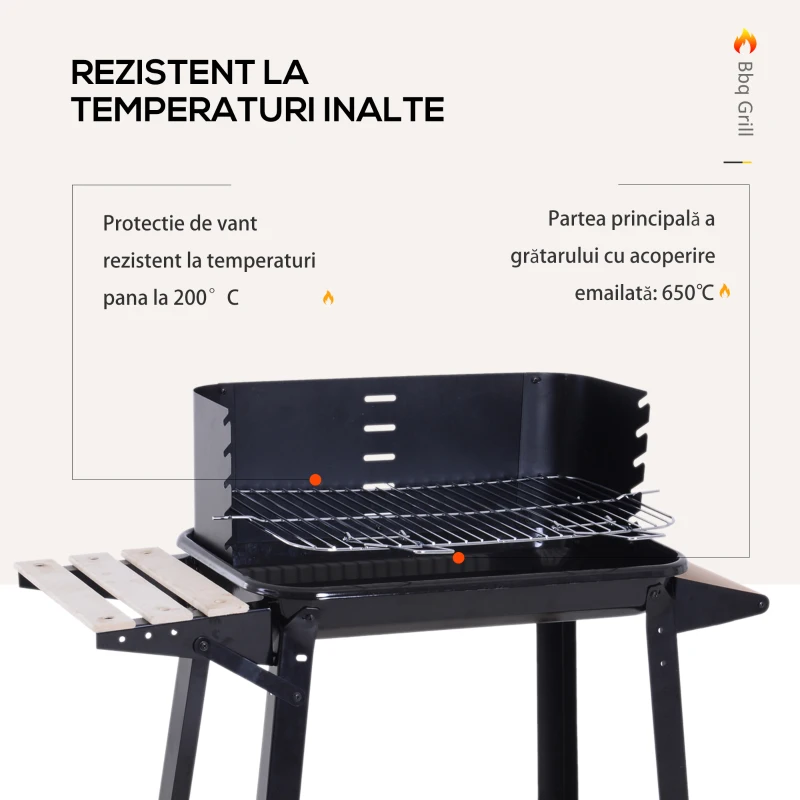 Outsunny Gril cu Carbune Barbecue Picnic Inaltime Reglabila Negru 87x 45 x 83 cm
