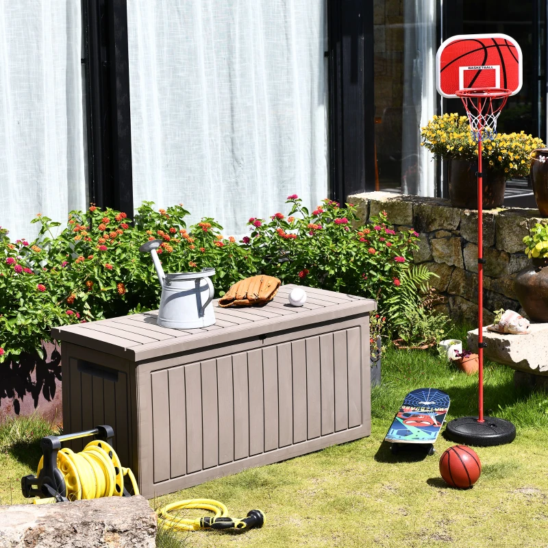 Outsunny Baúl de Almacenamiento Exterior 290L con Asas y Ruedas Incorporados Candado Arcón para Patio Jardín Piscina Carga Máx. 50 kg 124x52,5x56,5 cm Gris Claro