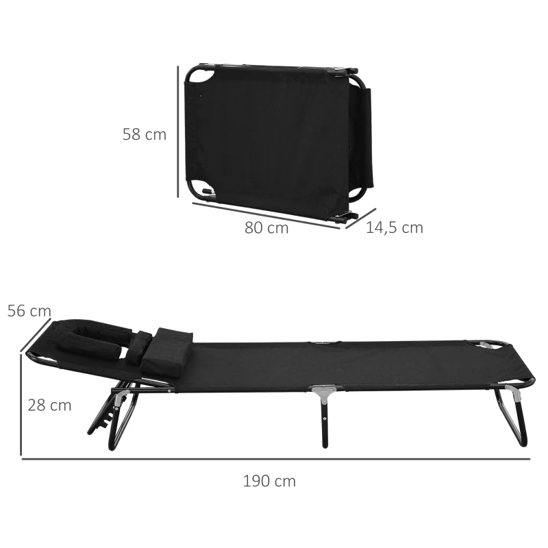 Outsunny leżak do opalania leżak ogrodowy leżak relaksacyjny poduszka z okienkiem do czytania składany czarny