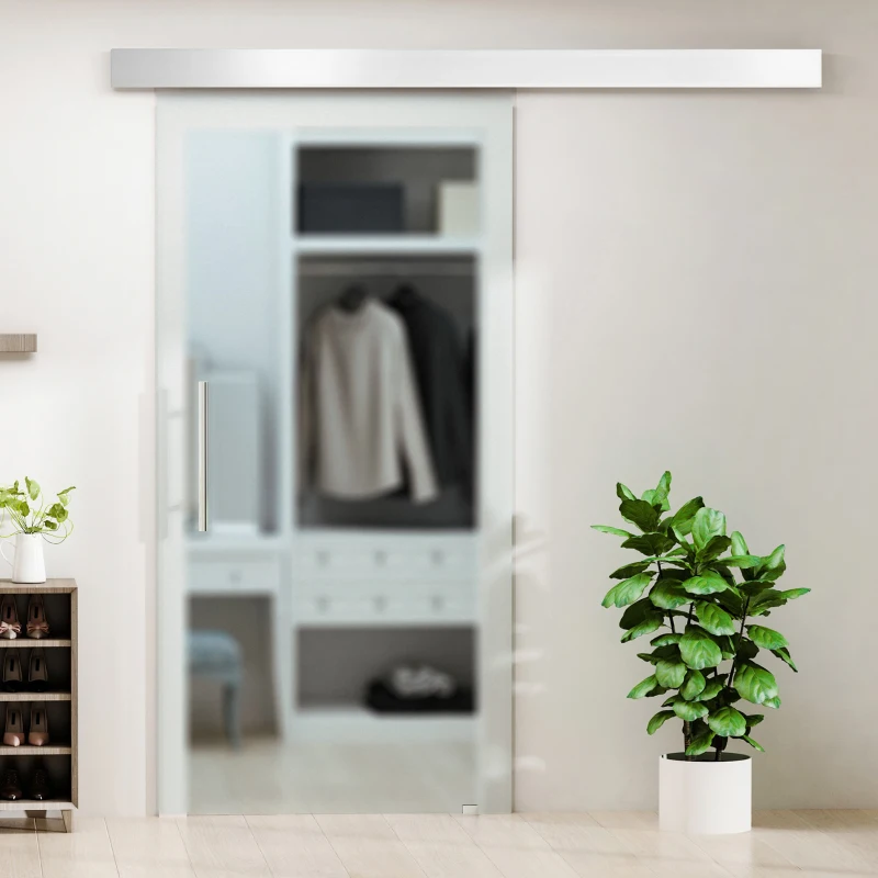 Szklane drzwi przesuwne HOMCOM drzwi przesuwne drzwi do pokoju z uchwytem drążkowym jednostronnie satynowane 2050x775 mm