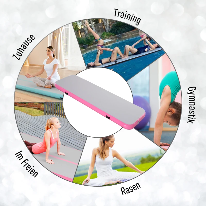 HOMCOM Aufblasbare Trainingsmatte, Gymnastik Tumbling Matte, PVC, Grau, 300 x 100 x 10 cm