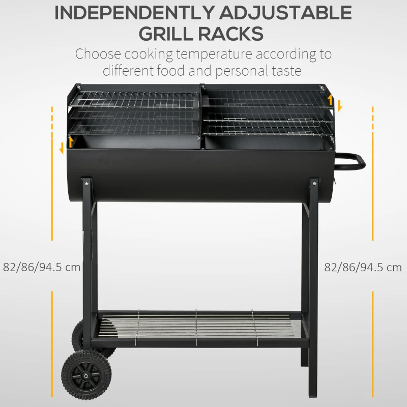 Outsunny Gratar din Otel cu 2 Grile Independente Negru 90cm x 45cm x 96cm