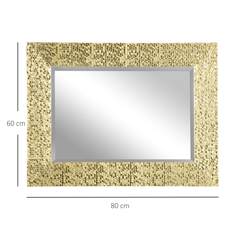 HOMCOM Espejo de Pared 80x60 cm Espejo Decorativo con Marco de Mosaico 3D Estilo Moderno Entrada Dorado