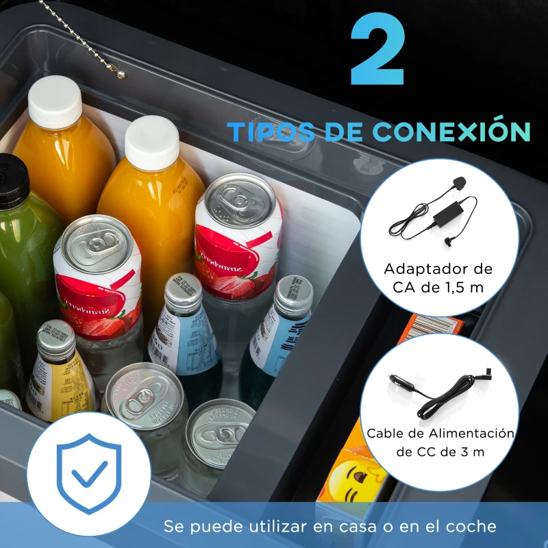 HOMCOM Nevera Portátil Compresor Mini Frigorífico 24L 12V/24V CC de 20℃ a -18℃ con Pantalla LED Táctil y Luz Eléctrica Refrigerador de Coche para Hogar Camping Viajes Automóvil 58x36,4x34,5 cm Gris